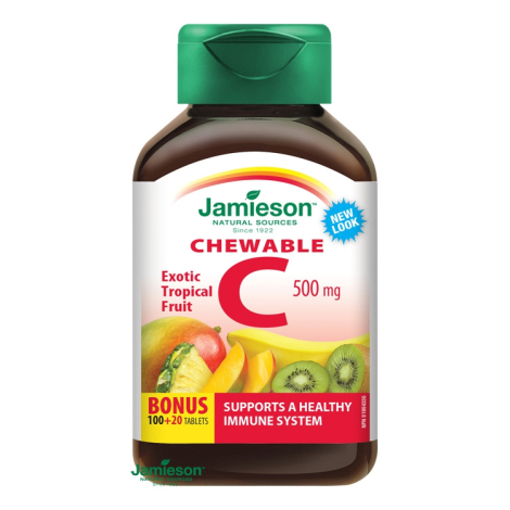 Jamieson Vitamín C 500 mg tablety na cmúľanie s príchuťou tropického ovocia 100 + 20 tbl ZDARMA