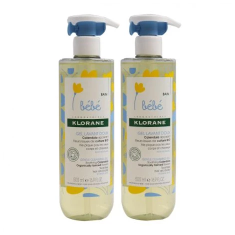 Klorane Bebe jemný umývací gél 500 ml + telové mlieko 500 ml