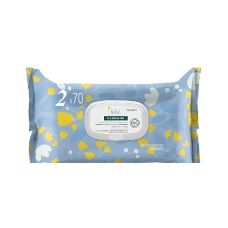 KLORANE BEBE LINGETTES NETTOYANTES DOUCES jemné čistiace obrúsky 2x70 ks