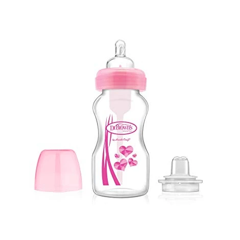 Dr.BROWN´S DOJČENSKÁ FĽAŠA OPTIONS+ 2V1 270ml Wide-neck, 6M+, plastová (silikónový cumeľ level-3 + náustok), ružová,1 ks