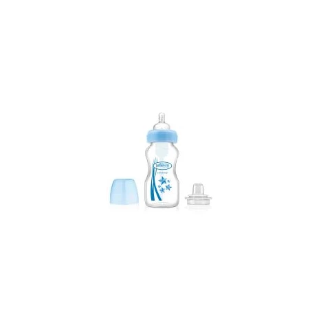 Dr.BROWN´S DOJČENSKÁ FĽAŠA OPTIONS+ 2V1 270ml Wide-neck, 6M+, plastová (silikónový cumeľ level-3 + náustok), modrá,1 ks