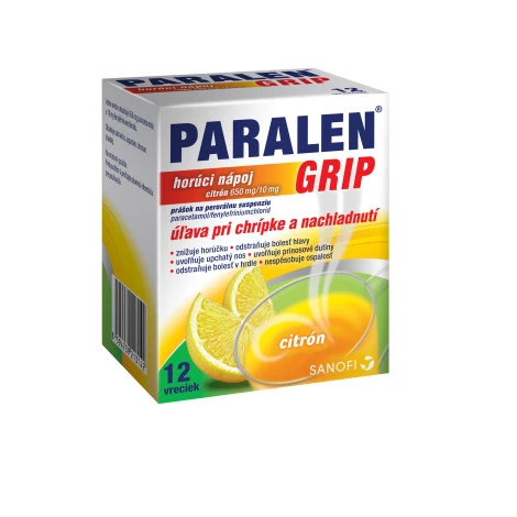 Paralen Grip horúci nápoj citrón 650 mg/10 mg 12 sáčkov