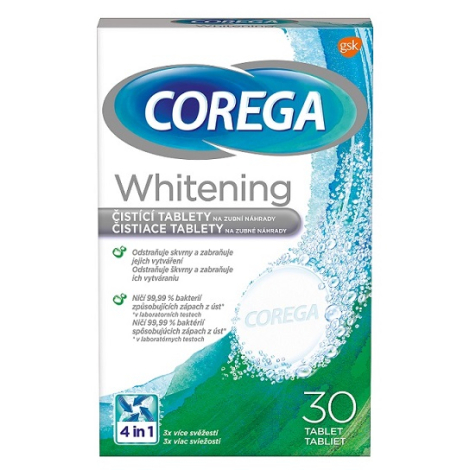Corega Whitening antibakteriálne čistiace tablety 30 tabliet