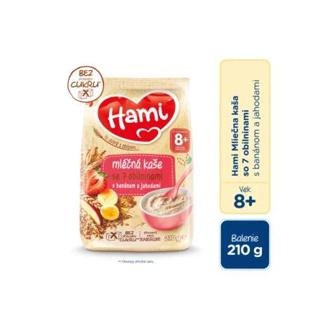 Hami mliečna kaša so 7 obilninami s banánom a jahodami (od ukonč. 8. mesiaca) 210 g