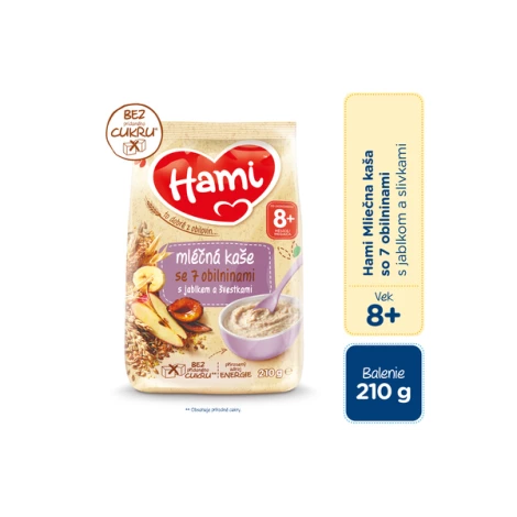 Hami mliečna kaša so 7 obilninami s jablkom a slivkami (od ukonč. 8. mesiaca)  210 g