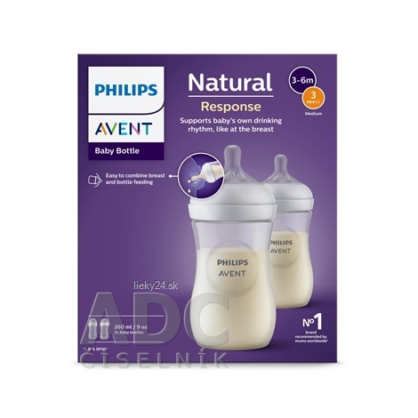 PHILIPS AVENT Fľaša natural response priehľadná cumlík pre podporu rytmu pitia 1m+ 260 ml 1 x 2 ks