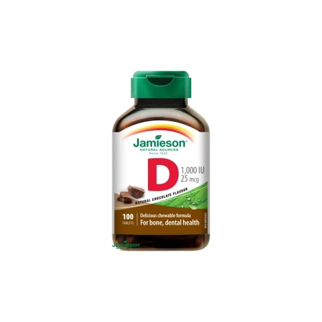 Jamieson Vitamín D3 1000 IU tablety na cmúľanie s príchuťou čokolády 100 tbl