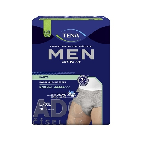 E-shop TENA Men Pants Normal Grey L/XL naťahovacie inkontinenčné nohavičky pre mužov 8 ks