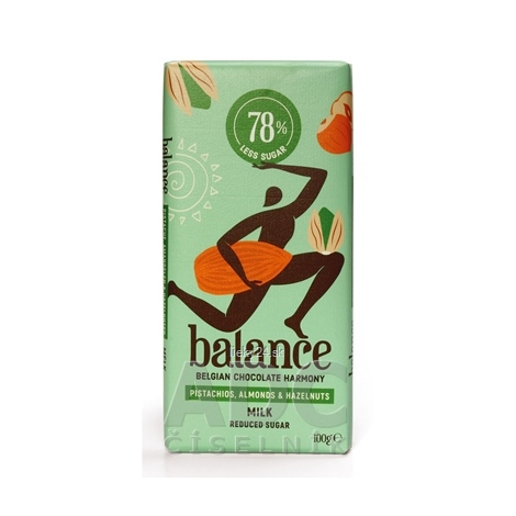 BALANCE MLIEČNA ČOKOLÁDA MANDLE, PISTÁCIE, ORECHY