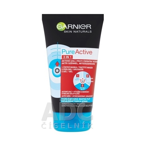 GARNIER Skin Pure Active 3v1 Čierne uhlie
