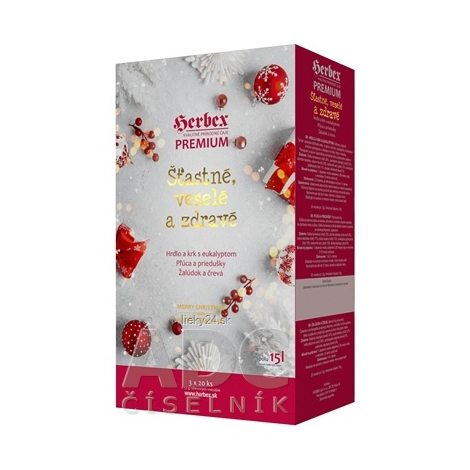 HERBEX Premium Štastné, veselé a zdravé bylinné čaje (Hrdlo s eukalyptom + Pľúca a priedušky + Žalúdok a črevá) vrecúška 3x20 ks
