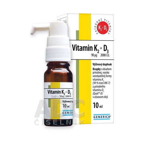 GENERICA Vitamin K2 90 µg + D3 2000 I.U. kvapky 10ml