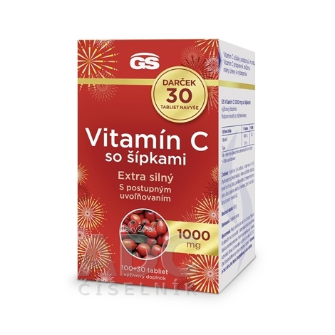 GS Vitamin C 1000 mg so šípkami tablety na podporu imunitného systému, pre krásnu pleť a nechty 130 cps