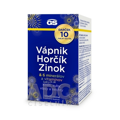 GS Vápnik, Horčík, Zinok tablety na podporu imunitného systému, pre krásne vlasy, nechty, pleť a normálny stav zubov 140 tbl