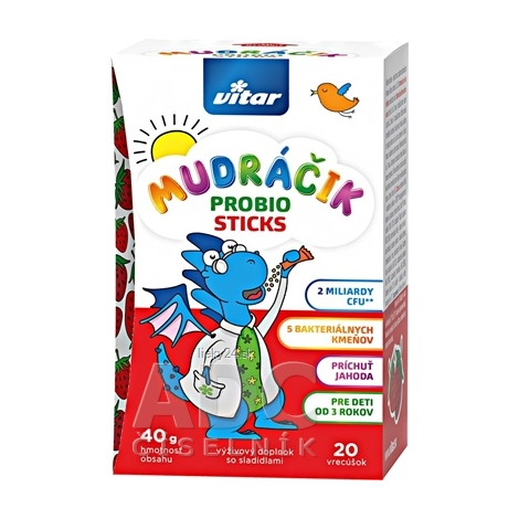 VITAR MUDRÁČIK Probio sticks prášok príchuť jahoda 20 kusov