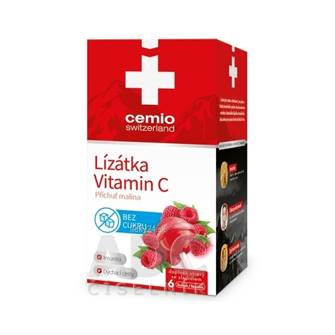 CEMIO Lízanky vitamín C s malinovou príchuťou bez cukru 6 ks