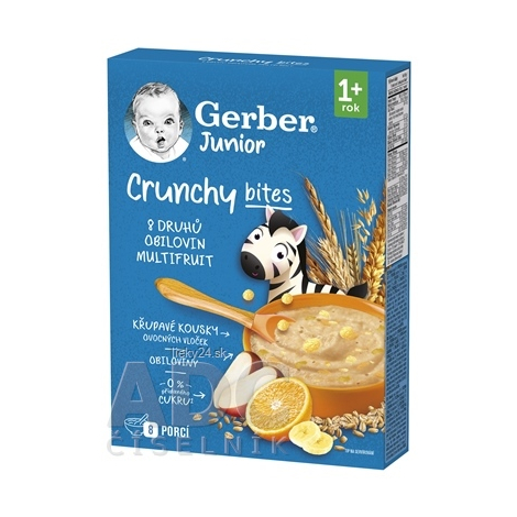 Gerber Junior Nemliečna kaša s chrumkavými kúskami ovocné vločky - banan, jablko, pomaranč 12+ 200 g