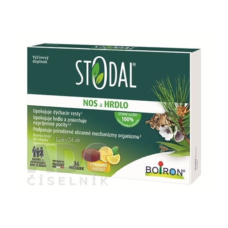STODAL Nos a hrdlo pastilky citrónová príchuť 36 kusov