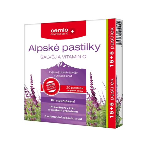 Cemio Alpské pastilky Šalvia a vitamín C 15+5 pastiliek